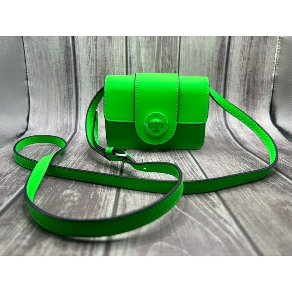 SOLD❤️ VERSACE Medusa Mini Bag Neon Lime Green Leather RFID + COA - Picture 2 of 16